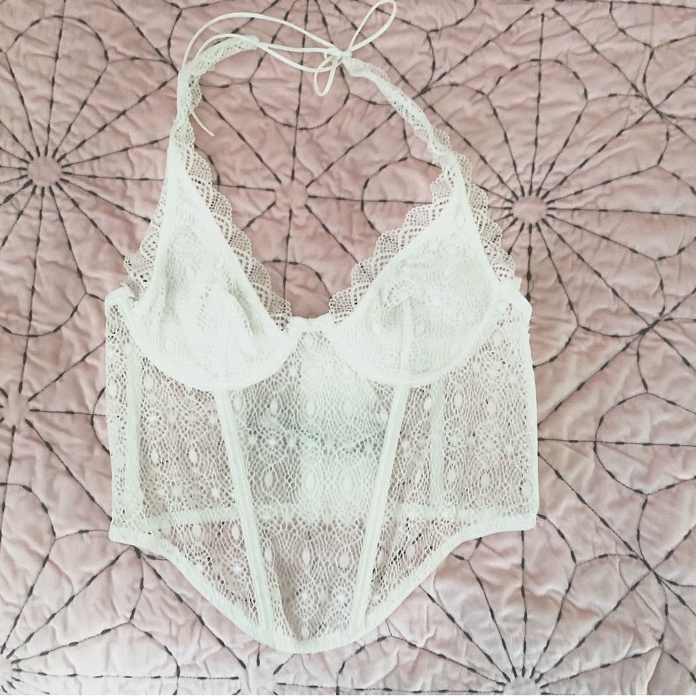 Urban outfitters Out from under corset Elegant Lace Halter Bralette - White